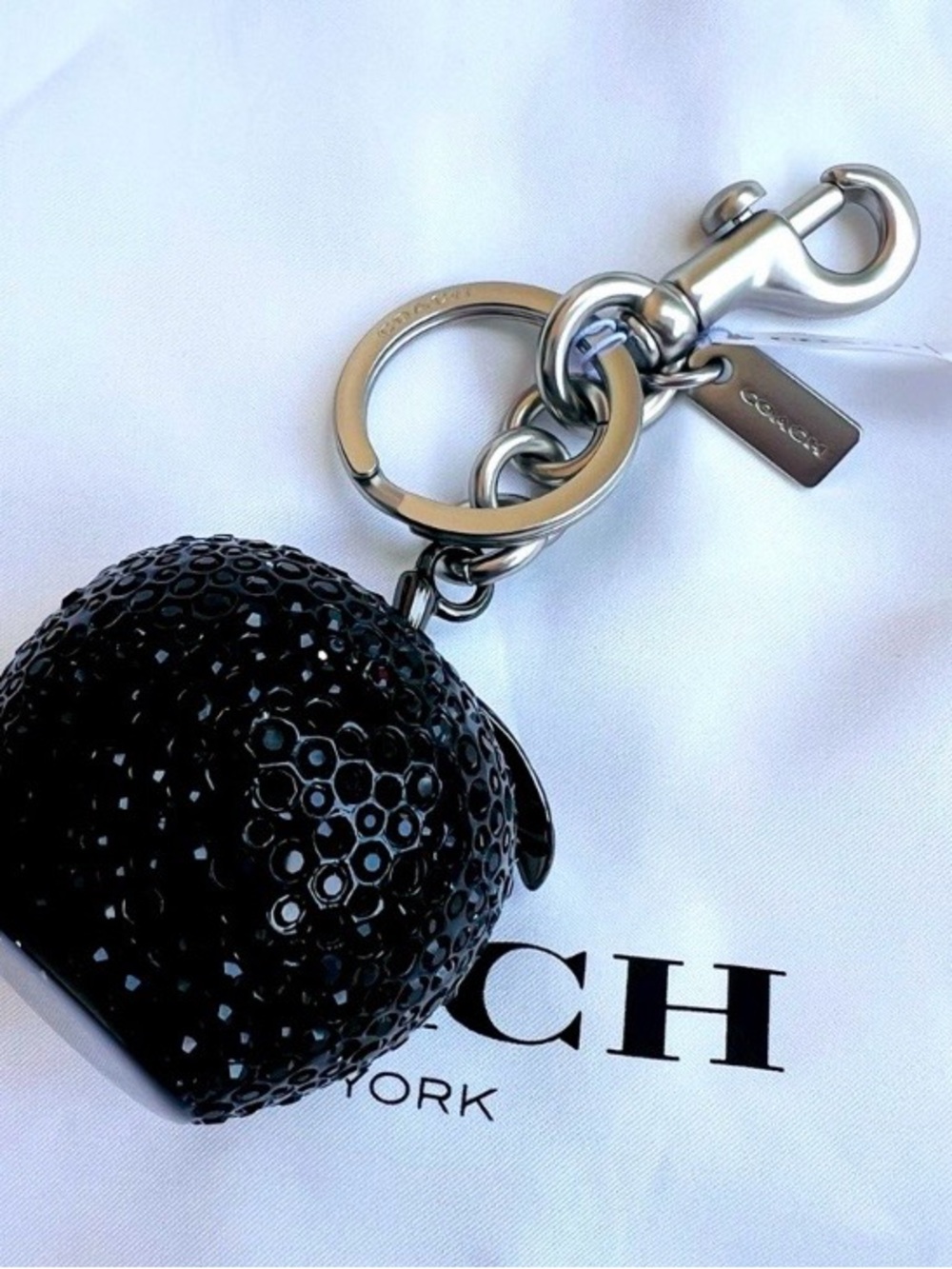 COACH Black Crystal Apple Charm with Silver Hardware NWT - Picture 3 of 7